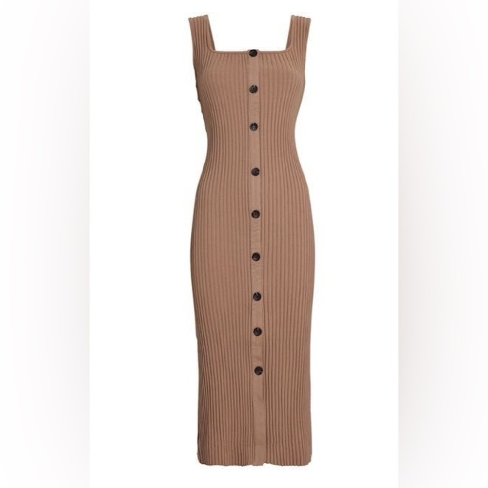Enza Costa- Elegant Tan Ribbed Button-Down Dress